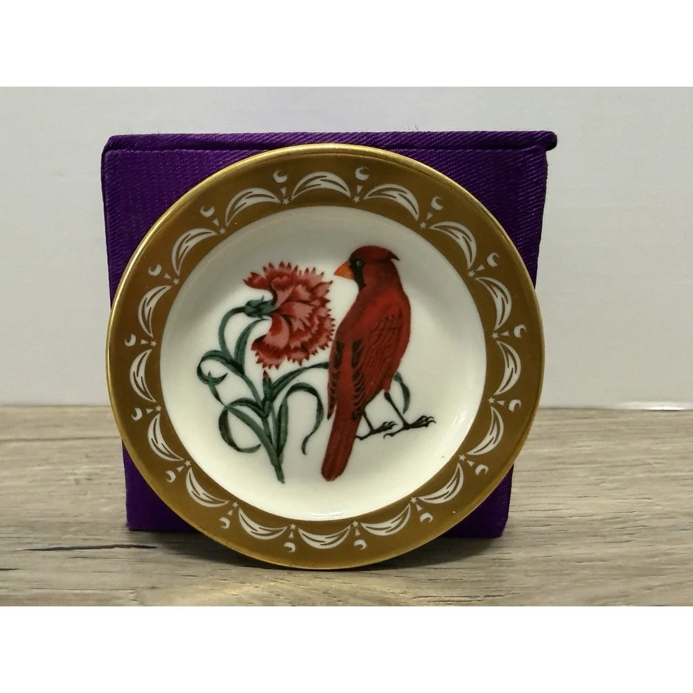State Birds Flowers Franklin MINI Plate Ohio Cardinal Scarlet Carnation 3